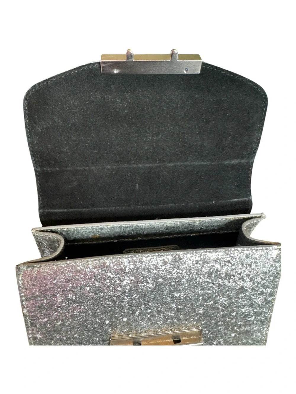 FURLA Metropolis Silver Glitter Mini Crossbody Bag